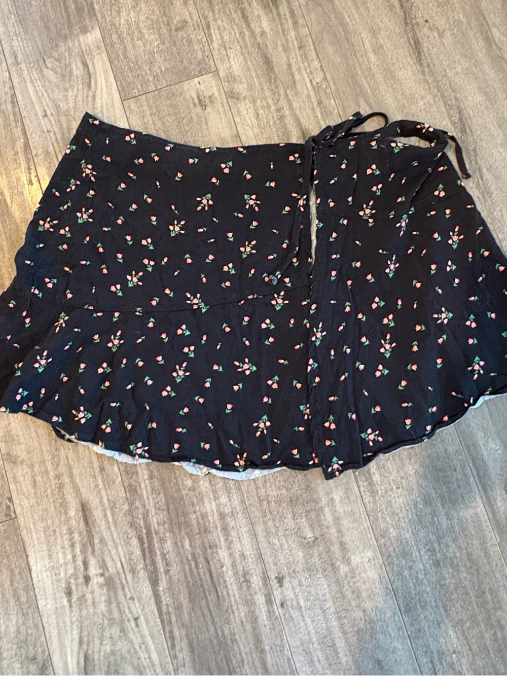 Urban Outfitters Black Mini Wrap Skirt with Pink & Green Floral Print